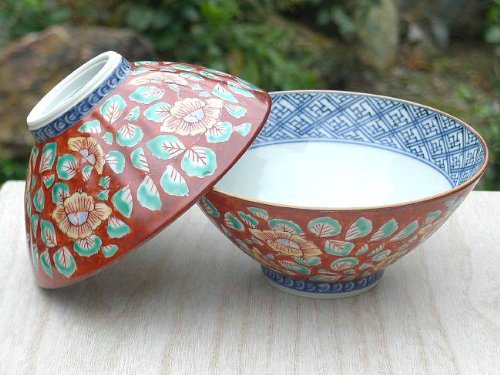 Amazon | 赤濃牡丹唐草夫婦湯呑と夫婦茶碗セット 壹楽 | 京焼清水焼