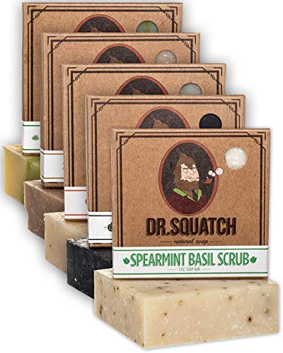 Dr. Squatch Men's Soap Variety Pack  Manly Scent Bar Soaps: Cedar Citrus, Spearmint Basil, Cool Fresh Aloe, Pine Tar, Gold Moss  Handmade with Organic Oils in USA (5 Bars)