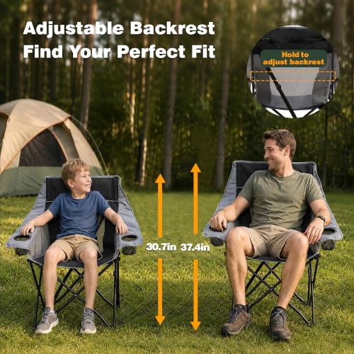 SUNNYFEEL Silla Plegable Oversized para Camping, para Adultos, Resistente, con Bolsa de Transporte, Bolsillos Laterales y Porta Vasos, Soporta 300 libras, Negra miniatura 4