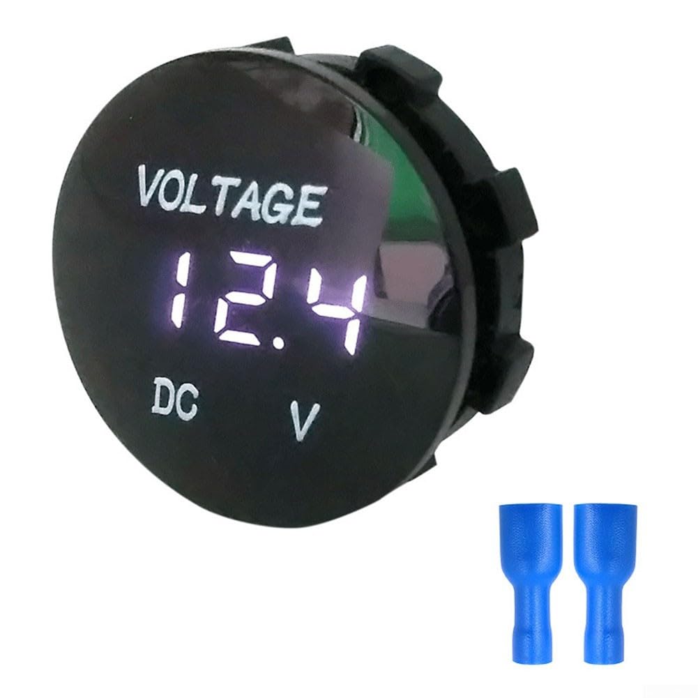 LED Digital Voltmeter Meter for Car, Boat, RV, Truck – DC 5-48V Range, 0.1V-Precision, 12V 24V 36V Battery Voltage Monitor, 3-Digit Display, Panel Mount Design with Blue Terminals Included(White)