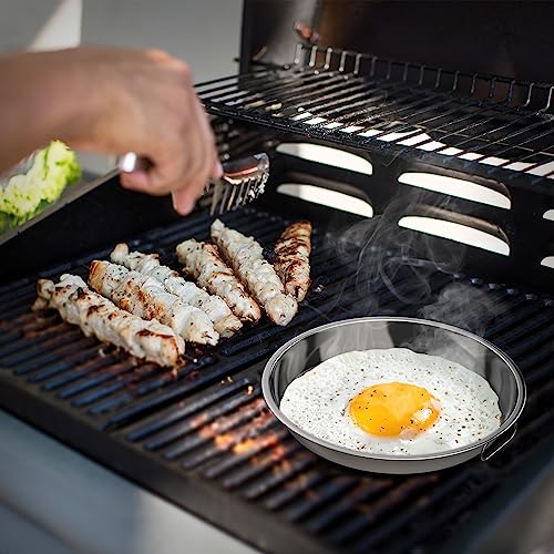 Image of SafBbcue 13 inch BBQ Smoking Drip Pan for Big Green Egg Grilling Accessory, Also for Kettle Charcoal Grills Pizza Cake Baking Tray, for Gourmet BBQ System Accessory, Stainless Steel Round