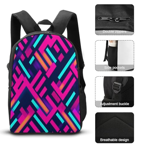 80s 90s Neon Backpack Set 3 Pieces Backpacks Lunch Bag Wallet For Travel Outdoor Sports3