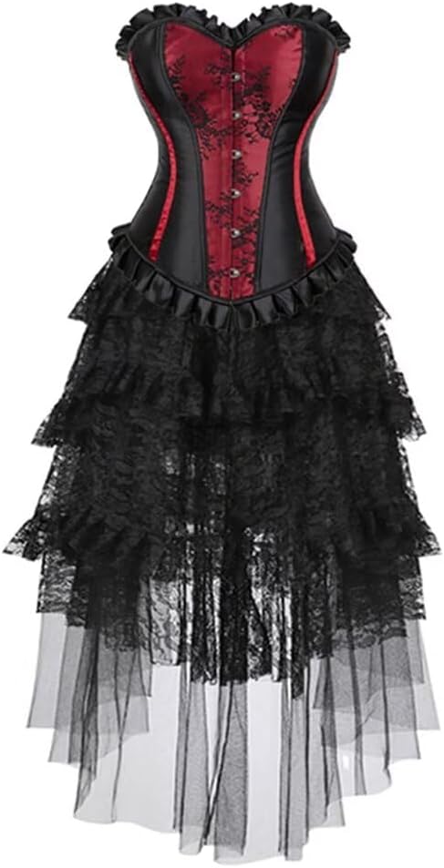 Hengzhifeng Women Medieval Halloween Bustier Corset Top with Tulle Skirt