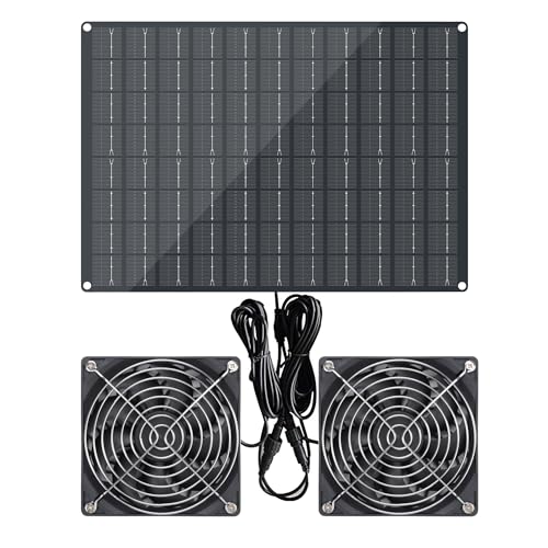 Ventilador solar monocristalino de entrada de escape solar impermeable de 15 W con cable de encendido/apagado de 9.8 pies para cobertizo exterior/interior, gallinero, almacén e invernadero,