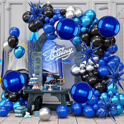 Image of TONIFUL 8Pcs 22Inch Navy Blue Large 4D Giant Round and Star Balloons Explosion Star Mylar Balloons Set for Backdrop Christmas New Year Birthday Wedding Bridal Shower Anniversary Photo Booth Supplies