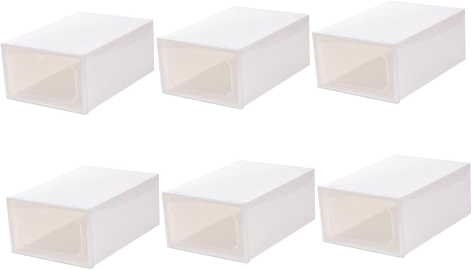 Large Capacity Shoe Storage Boxes with Flip-top Lids, Thick Plastic Organizer for Home Closet, 6pcs Pearl White Stackable Shoe Organizers for Sneakers and Boots