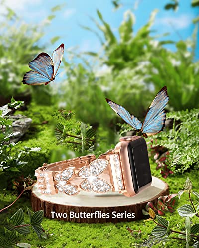 Dgege Bling Butterfly Compatible For Apple Watch Bands 38Mm 40Mm 41Mm Women Girls, Cute Metal Bracelet With Sparkle Rhinestone Jewelry Strap For Iwatch Series 8 7 6 5 4 3 2 1 Se Ultra, Rose Gold #TOP1