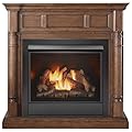 Duluth Forge Dual Fuel Ventless Gas Fireplace System with Mantle, Remote Control, 9 Fire Logs, Use with Natural Gas or Liquid Propane, 32000 BTU, Heats up to 1500 Sq. Ft., Walnut