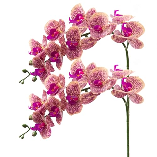 CXGS Artificial Orchid Flower 9 Large Petals Realistic Latex Faux Orchids 2PCS 37in Orchid Stems Purple Dapple Fake Phalaenopsis Flower for Wedding Home Arrangement Décor