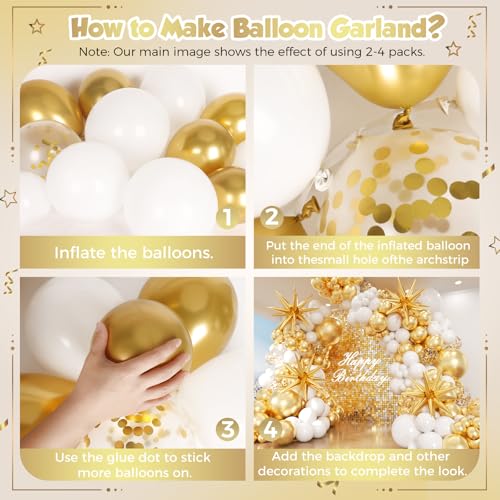 Image of White and Gold Balloon Arch Garland Kit 153pcs with Star, 22 18 12 10 5in Different Size White Metallic Gold Confetti Latex Balloons for Birthday Anniversary Wedding Baby Shower Decoration