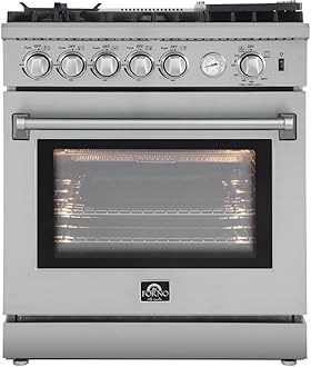 FORNO Lazio Full Gas 30" Inch. Freestanding Range with 5 Italian Sealed Burners Cooktop - 4.32 Cu.Ft. Stainless Steel Convection Oven Includes Cast Iron Accessories