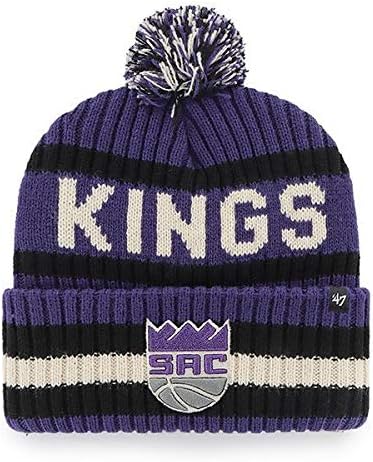 47 NBA Unisex-Adult Team Color Officially Licensed Primary Logo Bering Sport Knit Cuffed Pom Beanie Cold Weather Hat -Sacramento Kings Purple