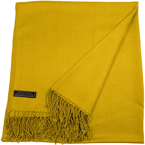 CJ Apparel Amber Yellow Solid Color Tassels Design Nepalese Shawl Seconds Scarf Wrap Stole Throw Head Wrap Pashmina Hand Made in Nepal New3