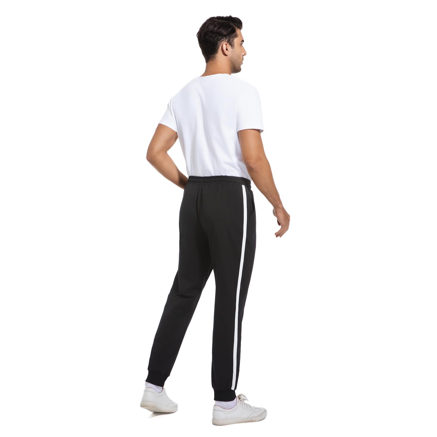 Spodnie do Joggingu Męskie Bawełniane Spodnie Treningowe z paskami Spodnie Treningowe Spodnie do Biegania Długie Spodnie Rekreacyjn z Kieszeniami