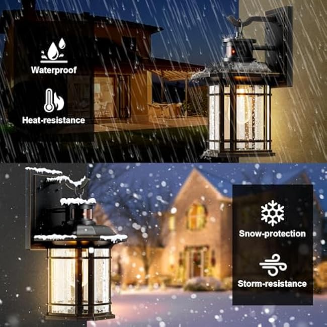 Motion Sensor Outdoor Lights, Dusk to Dawn Outdoor Lighting, Exterior Light Fixtures with 3 Working Modes, Wall Mounted IP65 Waterproof Lights for House Porch Patio, Black (Gold Trim)