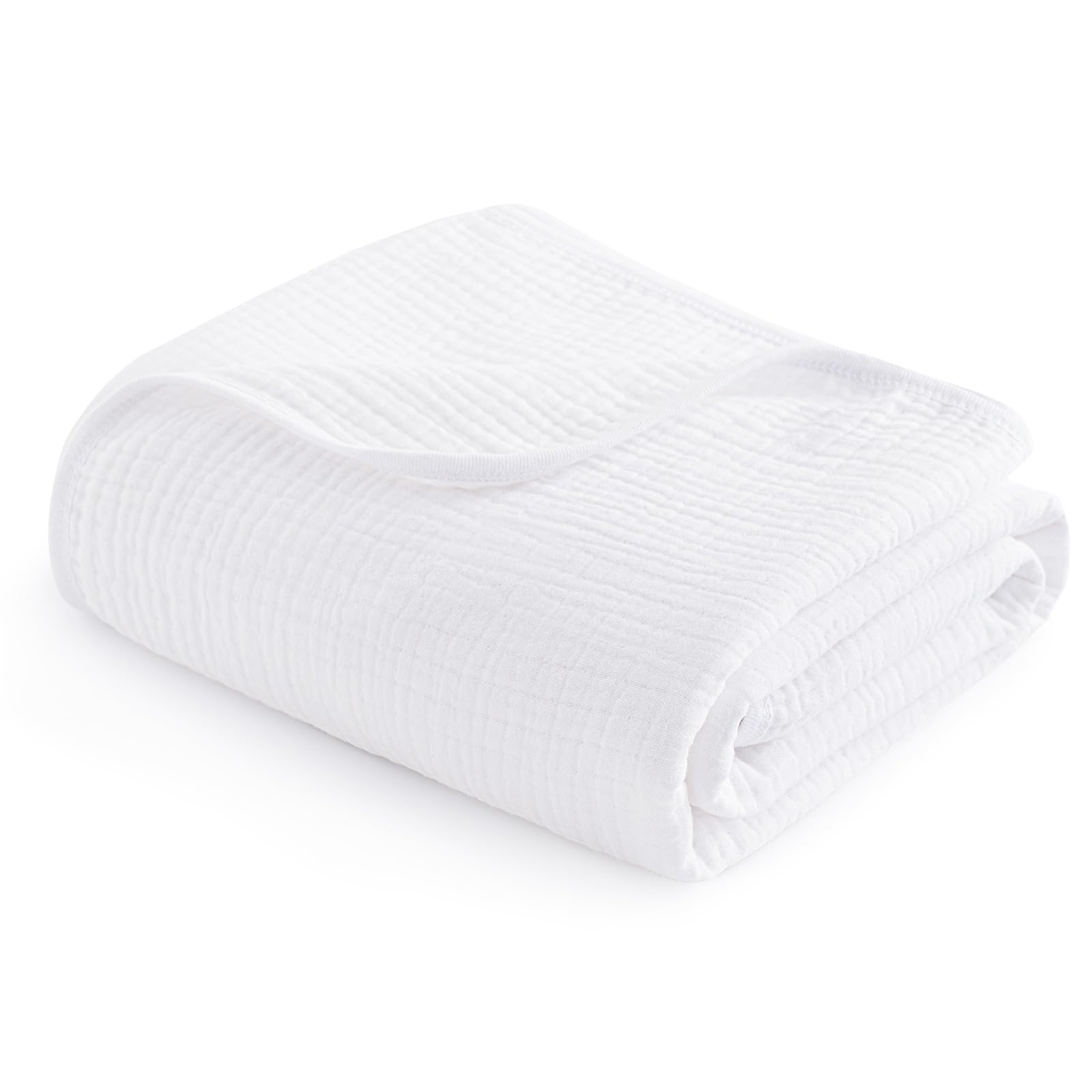 phf baby muslin swaddle blanket, 100% cotton soft breathable receiving blankets for boys and girls, 4-layer swaddle wrap burping clothes, baby essentials, large 47 x 47 inches, white