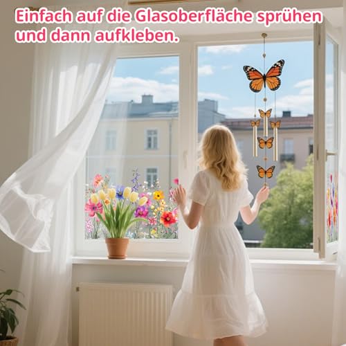 3 Stück Fensterfolie Blumen, Fensterbilder Frühling, Fensterfolie Motiv, Blumen Fenster Aufkleber
