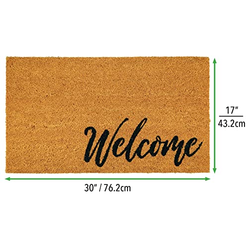 Mdesign Non-Slip Rectangular Coir And Rubber Entryway Welcome Doormat With Natural Fibers For Indoor Or Outdoor Use - Decorative Script Design - Natural/Black Letters #TOP3
