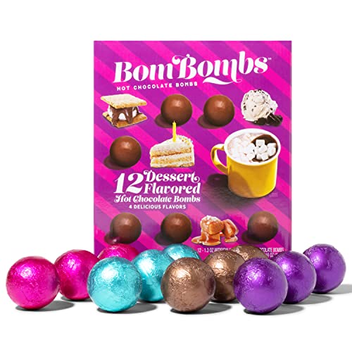 Thoughtfully Bombombs Dessert-Set - Heiße Schokoladen-Bomben, 12-Set Geschenkset mit 4 Geschmacksrichtungen wie Salted Karamell oder Cookies - Kakao Cover