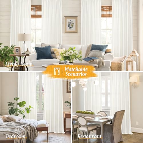 Image of LAMIT Faux Linen 63 Inch Curtains for Bedroom, Ivory Rod Pocket Linen Drapes Light Filtering Semi Sheer Privacy Curtains for Small Window /Living Room, 2 Panels (42 x 63 Inch, Natural)