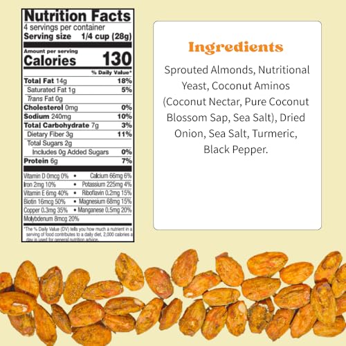 Image of Daily Crunch Sprouted Almonds and Dehydrated nuts for a Unique Crunch, Keto Friendly, Non-GMO Zero Seed Oils, Gluten Free 4oz (6 Pack, Turmeric + Sea Salt)