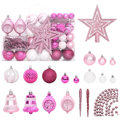 vidaXL Juego de Adornos de Navidad de 108 Piezas Bolas Decoración Árboles Prueba Inastillables Múltiples Tipos Dimensiones Blanco y Rosado