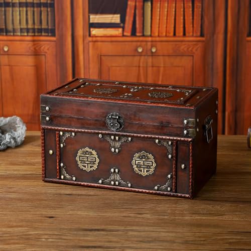 Listado de Cofres , tabla con los diez mejores. 46 Cofre del Tesoro de Madera, Caja de Almacenamiento Vintage, Contenedor de Almacenamiento de Joyas, Baúl Decorativo para Recuerdos, Decoración del Hogar