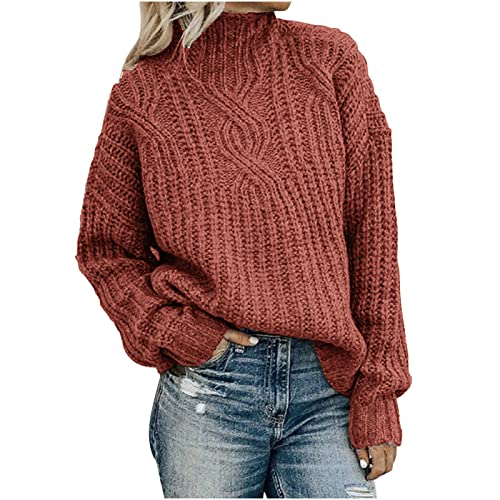 Oversized Turtleneck Sweater Women Winter Warm Fashion Chunky Knitted Pullover Tops Long Sleeve Crewneck Sweaters