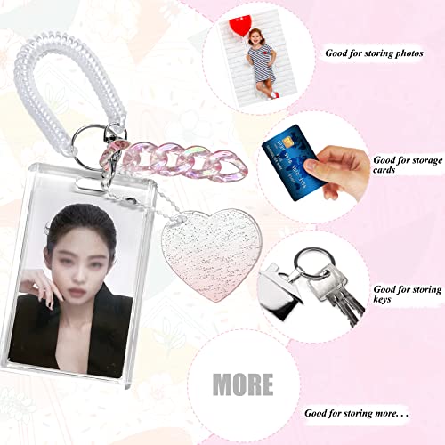 Acrylic Kpop Photocard Holders Keychain Id Badge Holder With Spiral Wrist Coil Transparent Id Card Holder Photo Card Protector For School Id Office Id Access Card For Women Girls (Pink) #TOP3