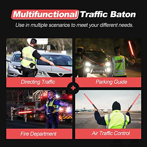 RoadHero 2 Pack Traffic Wand, 21 Inch Led Traffic Control Baton, Safety Light Wands with 2 Flashing Modes, Air Marshaling Signal Wand with Side Clip for Airport, Parking, Car Directing