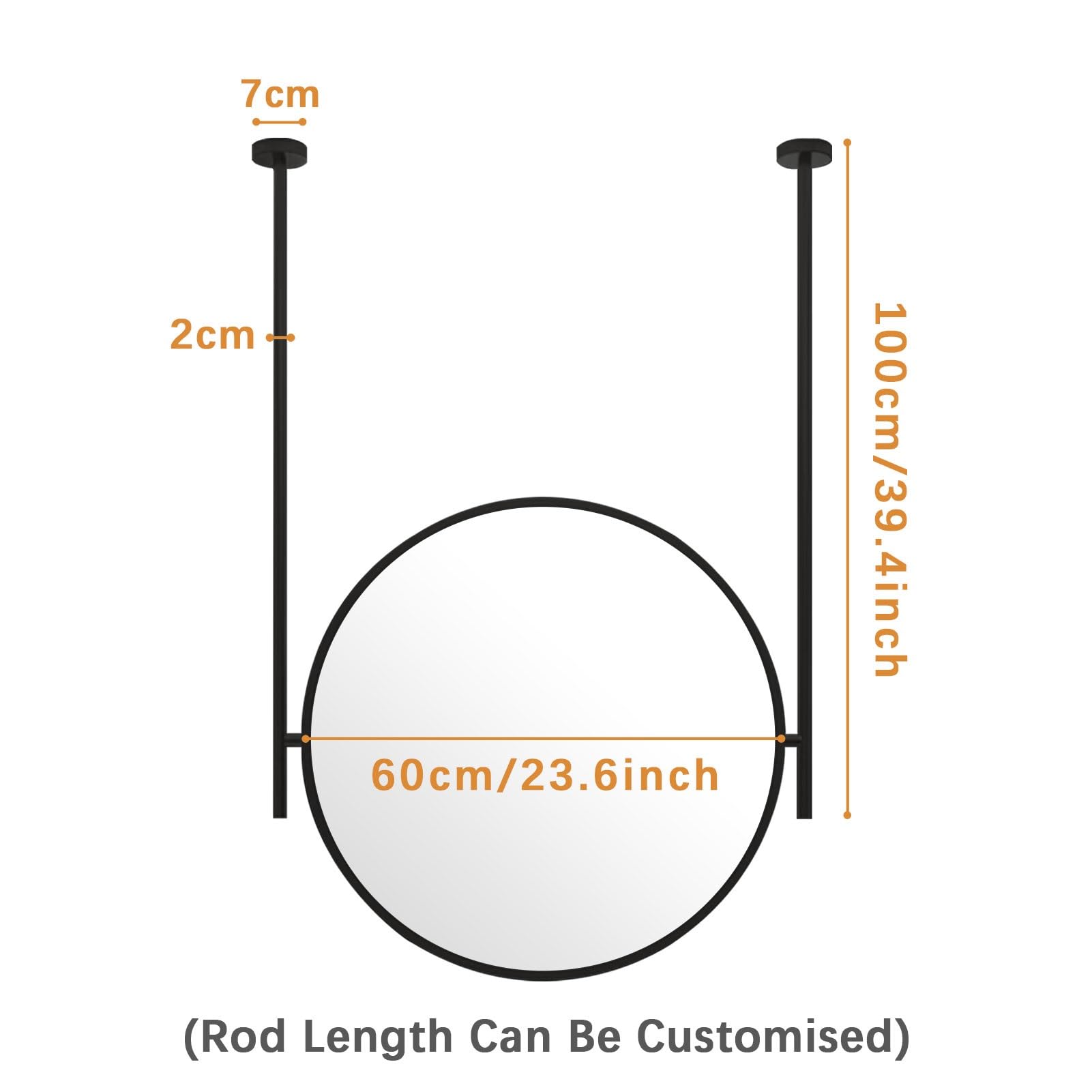 Specchio rotondo da appendere al soffitto, specchio da parete in metallo nero, con doppi bracci regolabili, perfetto per trucco doccia e uso quotidiano, elegante decorazione per la casa