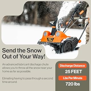 SuperHandy Electric Snow Thrower Walk-Behind Blower Corded AC 120V 18 inch Clearing Width, 10 Inch Clearing Path, 25ft Throwing Distance 720 lbs/Min LED Headlights for Driveway Walking Path Yards