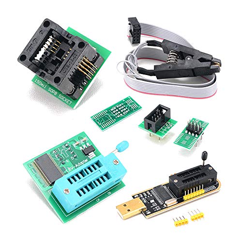 CH341A USB Programmer Kit – EEPROM BIOS Flash Burner With SOP8 Clip, 1.8V Adapter & Socket – For 24/25 Series Chips