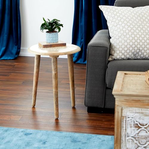 Image of Solid Wood Round Side Table for Living Room | Compact Sofa End Table with 3 Legs | Minimalist Wooden Accent Table for Bedroom Balcony Office Home Decor (Natural, 12X16 Inches)