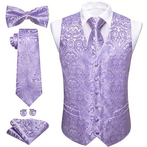 Image of Barry.Wang Men's Suit Vest Tie Bowtie Set Formal Silk Paisley Waistcoat Hanky Cufflinks Lapel Pin Set Wedding Party 7PCS