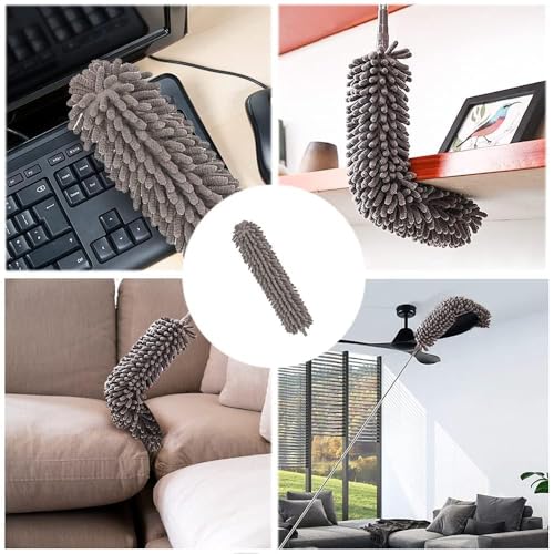 Image of TEKCOOL Microfiber Feather Bendable & Extendable Fan Cleaning Duster with 100 inches Expandable Pole Handle Washable for High Ceiling Fans, Window Blinds, Furniture (4 in 1 Duster)
