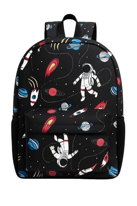 Kids Backpack, Black, Space Theme with Astronaut and Rocket Print, School Bag-picture-41