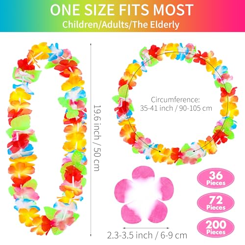Ruisita 200 Pieces Leis Necklace Hawaiian Colorful Tropical Leis Necklace in 50 Colors Hawaiian Garland Party Decorations for Luau Themed Party, Beach, Holiday, Birthday Decorations