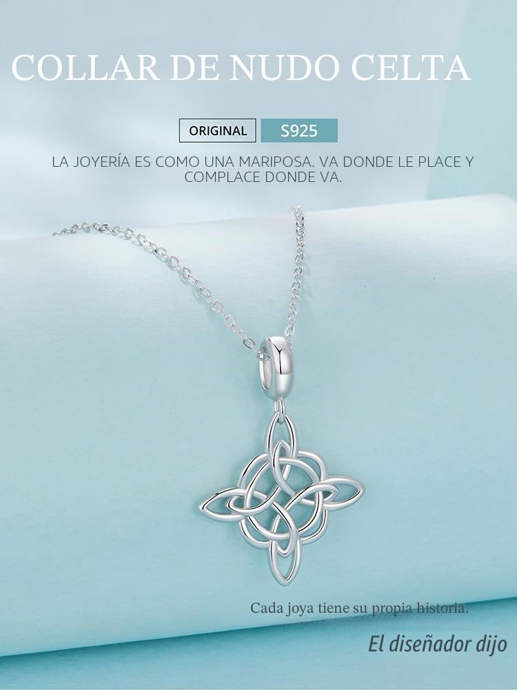 Collar de plata de ley 925 con nudo celta triangular para mujer