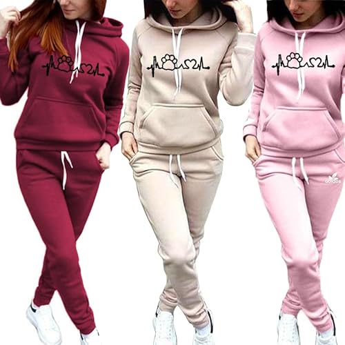 Conjunto de moletom de lã francês feminino Conjunto de moletom com capuz feminino Moletom Conjunto F