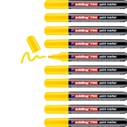 edding 790 paint marker - yellow - 10 pens - round nib 2-3 mm - paint marker for marking and labelling metal, glass, stone or plastic - highly opaque, permanent, smudge-proof