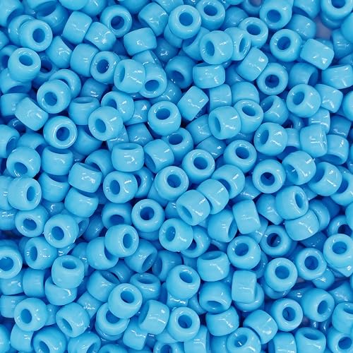 MIIIM 1200PCS 6x9mm Pony Beads Bulk Light Blue Kandi Beads for Bracelets Making Kit Hair Braids Crafts for Jewelry Making (Light Blue)