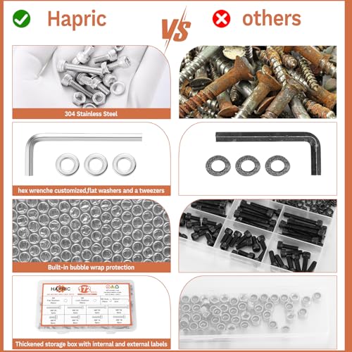 172 Pcs M6 Screws Assortment Kit, M6x 8/10/12/16/20/25/30/35mm M6 Bolts Kit, 304 Stainless Steel Hex Socket Head Screws Nuts Bolts and Washers Set - Image 4
