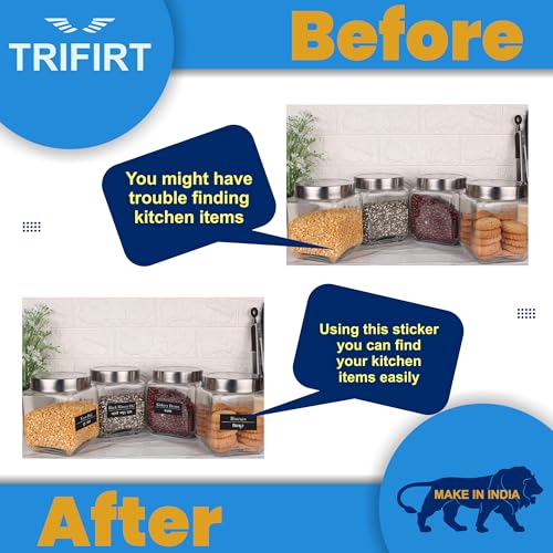 Image of Trifirt 264 Pre-Printed Masala Jar Labels | Waterproof Hindi & English Spice Stickers | 4 Sheets Self-Adhesive Labels for Kitchen Containers, Jars, Bottles, Spice Rack & Pantry Organizer