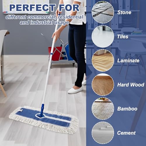 Image of 4 Pack 24 Inch Dust Mop Replacement Head, Cotton Nylon Reusable Dust Mop Head Replacement, Commercial Dust Mop Head for Hardwood Floors