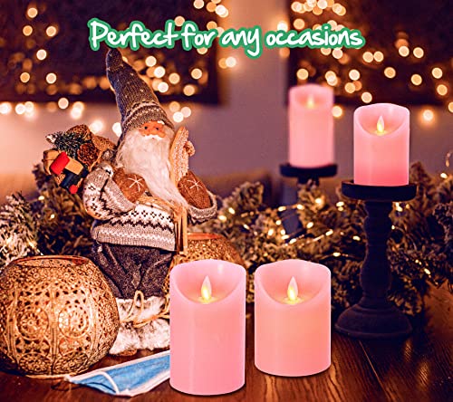 Flameless Candles 4" 5" 6" Set Of 3 Pink, Dripless Real Wax Pillars Include Realistic Dancing Led Flames And 10-Key Remote Control With 2/4/6/8-Hours Timer Function, 300+ Hours By 2 Aa Batteries #TOP1