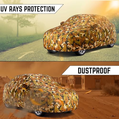 Image of 100% Waterproof Car Cover for Brezza UV Protection, Dustproof, Windproof | Custom Fit with Mirror Pockets, Belt & Buckle | All Weather Outdoor Body Cover (Jungle, Brezza)