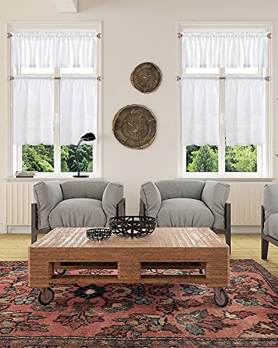 Jensener Airy Tier Curtains, Waffle Woven Textured Short Window Curtain, Waterproof Window Treatments Covering For Cafe, Kitchen & Kids Bedroom Rod Pocket Curtains (White, 60" X 15"|Valance) #TOP4