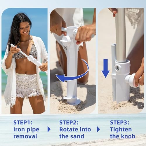 Ammsun 8Ft Large Beach Umbrella With Sand Anchor, Heavy Duty High Wind Portable Outdoor Umbrella Upf50+ Uv Protection,Air Vents, Tilt Pole, Windproof Sun Shelter For Patio Garden Beach Pool Backyard thumb #4