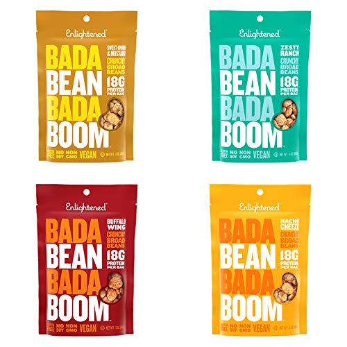 Enlightened Bada Bean Bada Boom Plant-based Protein, Gluten Free, Vegan, Non-GMO, Soy Free, 4 New Flavors Variety Pack, Zesty Ranch, Sweet Onion & Mustard, Nacho Cheese, Buffalo Wing, (4 Pack)